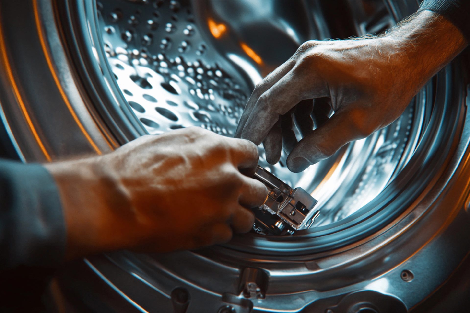 Technician servicing commercial laundry equipment